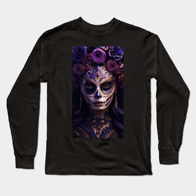 Close Up Face Image of beautiful women as a LaCatrina Long Sleeve T-Shirt by Maverick Media